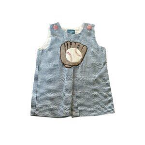 Mud Pie Gingham Baseball Romper Size 0-6M